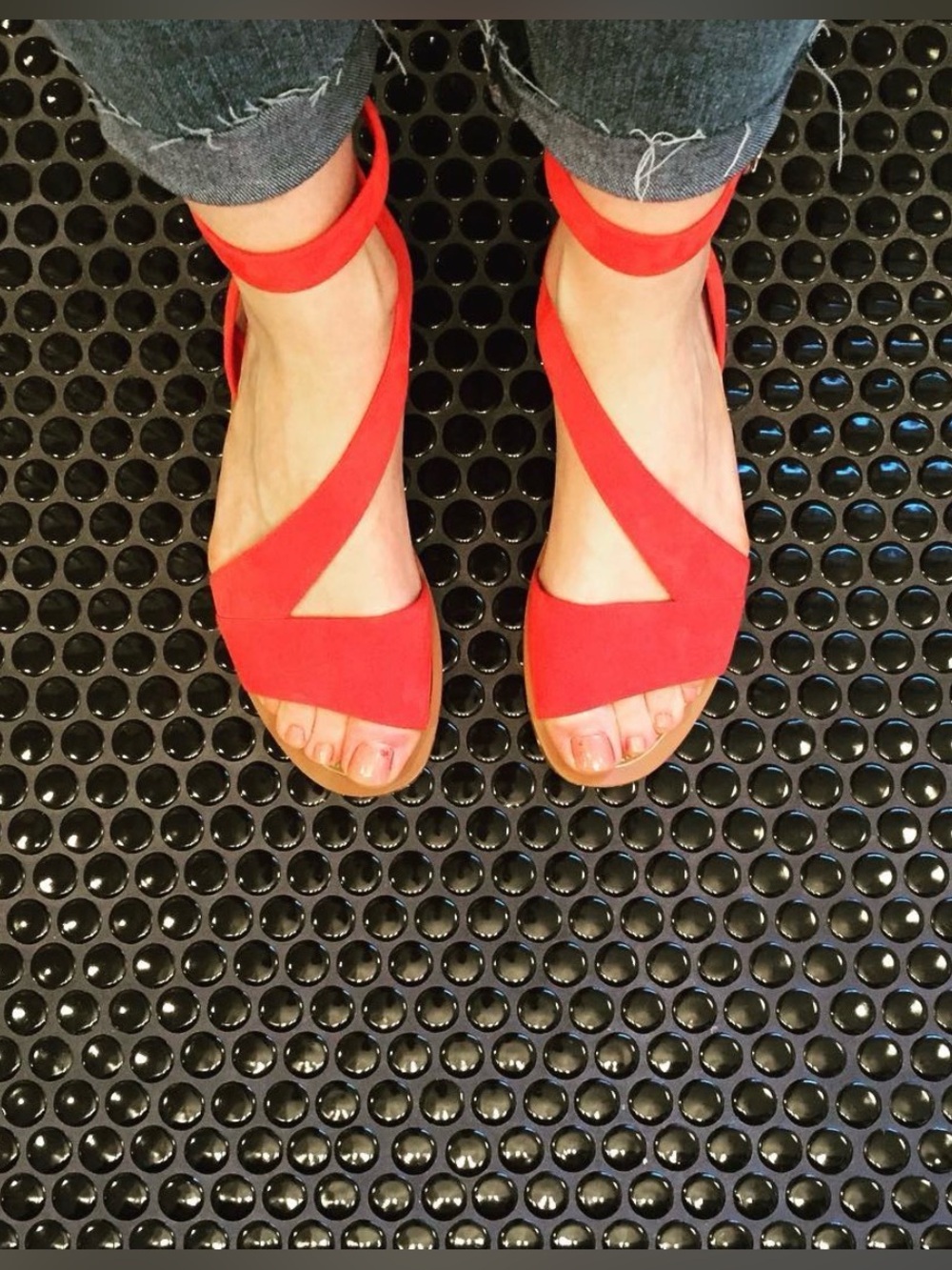 PRADA Red Suede Flat Ankle Strap Sandal Size 38